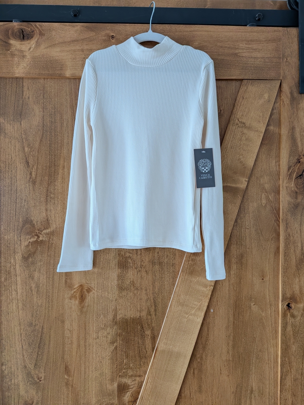 Vince Camuto Girl's Cream Ribbed Mock Neck Long Sleeve Top